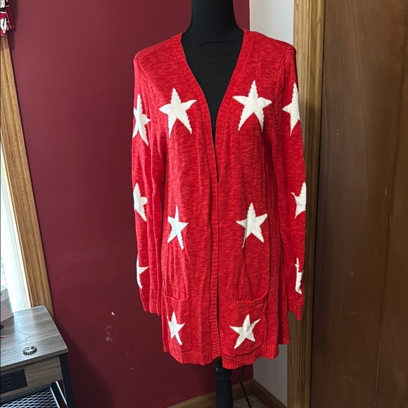Boston Proper Red and White Star Cardigan - Picture 1 of 4